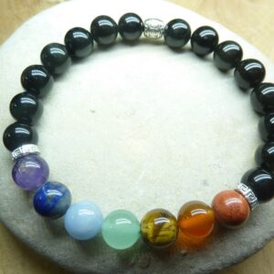 Bracelet Chakras-Obsidienne oeil céleste-perles 8 mm