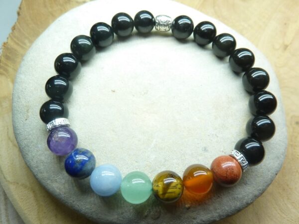 Bracelet Chakras-Obsidienne oeil céleste-perles 8 mm