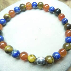 Bracelet oeil de tigre-lapis lazuli-cornaline Perles 6 mm