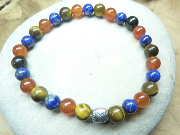 Bracelet oeil de tigre-lapis lazuli-cornaline Perles 6 mm