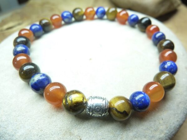 Bracelet oeil de tigre-lapis lazuli-cornaline Perles 6 mm