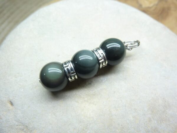 Pendentif Obsidienne oeil céleste perles 10 mm
