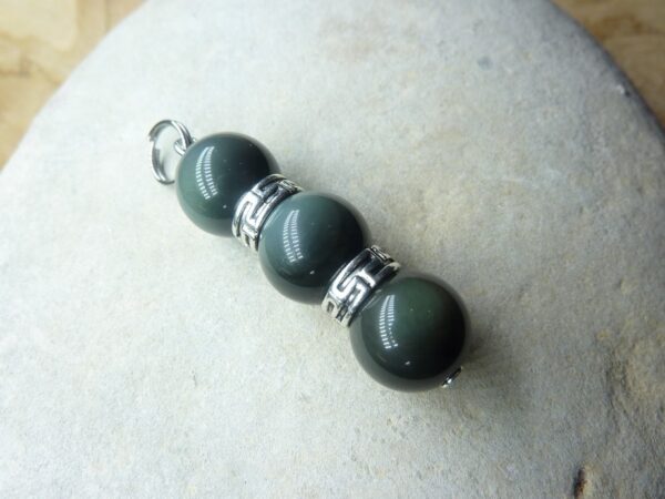 Pendentif Obsidienne oeil céleste perles 10 mm