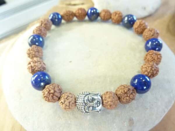 Bracelet Rudraksha-Lapis lazuli-Perles 8 mm