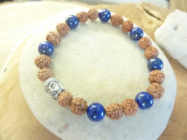 Bracelet Rudraksha-Lapis lazuli-Perles 8 mm