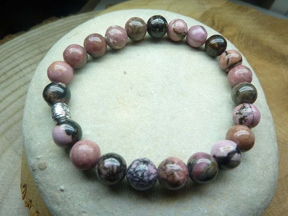 Bracelet Rhodonite-Perles rondes 8 mm