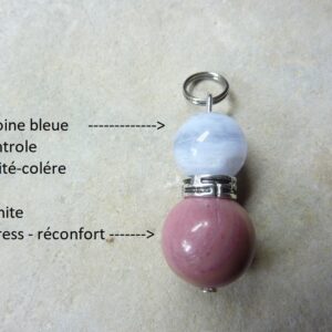 Pendentif Rhodonite-Calcédoine bleue anti-stress