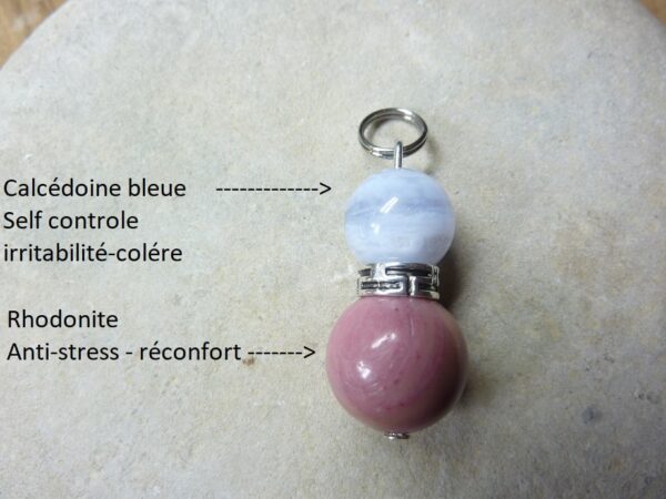 Pendentif Rhodonite-Calcédoine bleue anti-stress