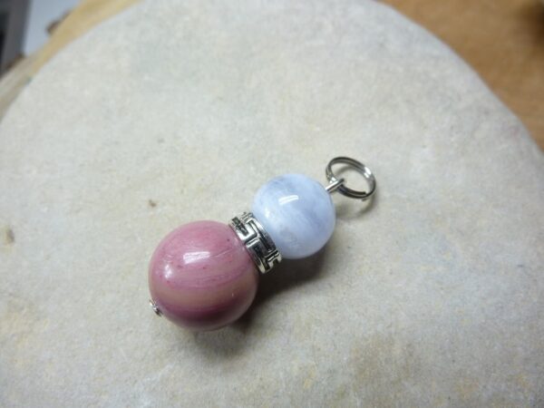 Pendentif Rhodonite-Calcédoine bleue anti-stress