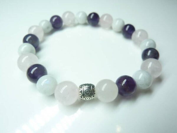 Bracelet Quartz rose-Pierre de lune-Améthyste