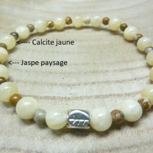 Bracelet Calcite jaune-Jaspe paysage-Perles 6-4 mm