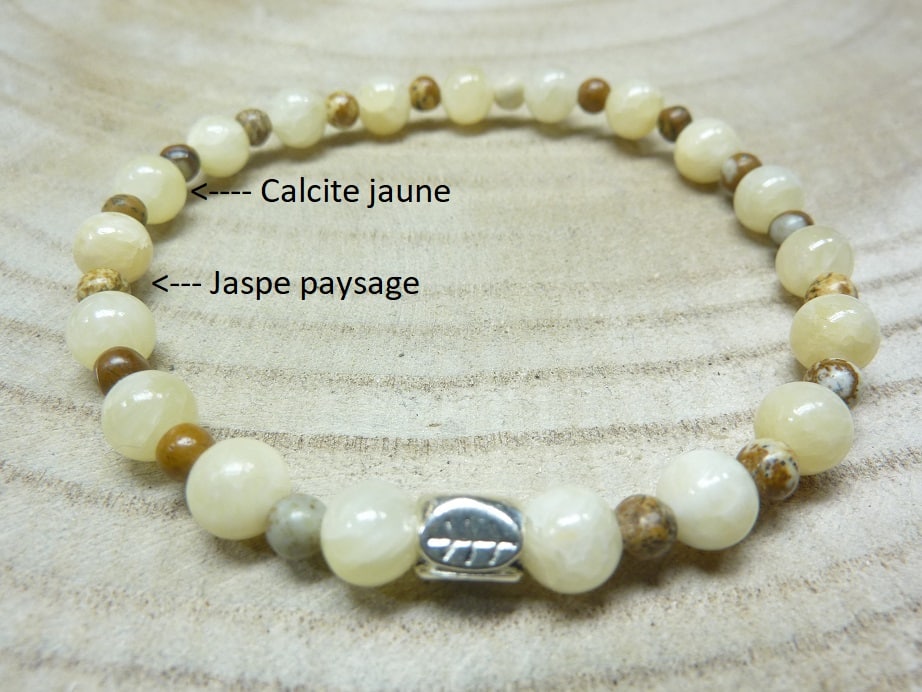 Bracelet Calcite jaune-Jaspe paysage-Perles 6-4 mm
