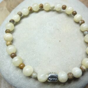 Bracelet Calcite jaune-Jaspe paysage-Perles 6-4 mm