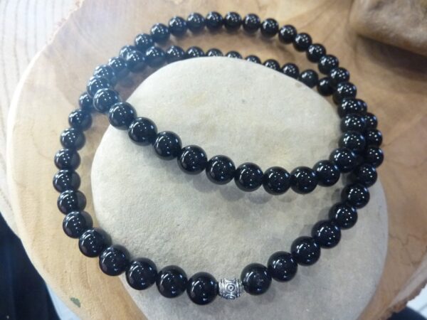 Collier ou bracelet Tourmaline noire-perles boules 8 mm