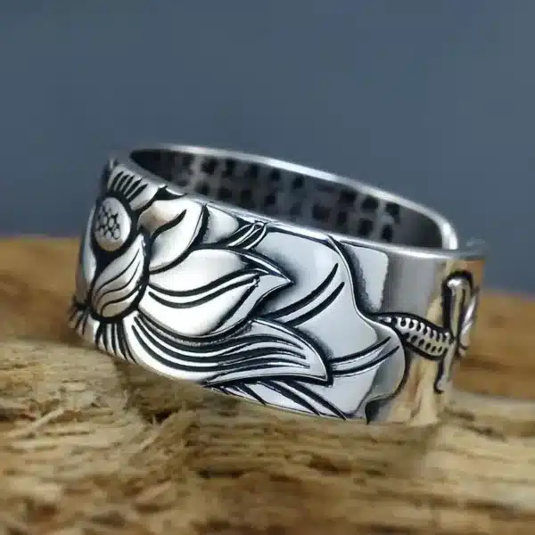 Bague Sutra fleur de lotus ajustable en argent 995