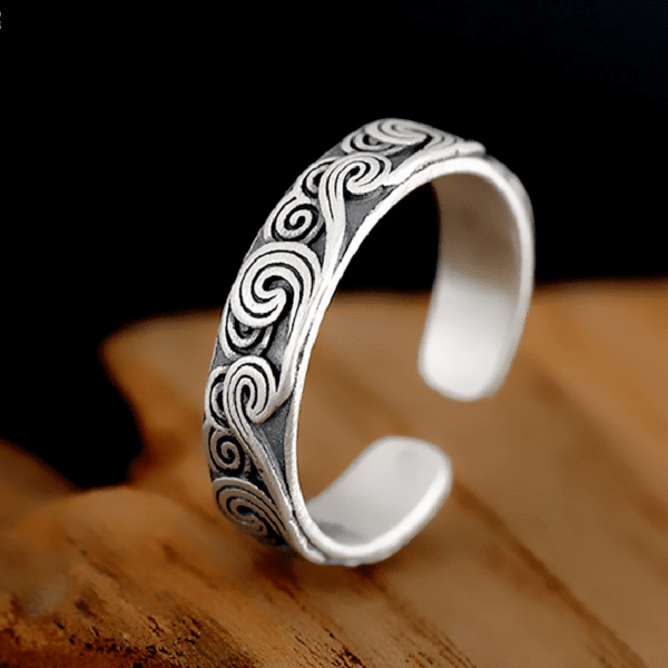 Bague forme vague ajustable en argent 995