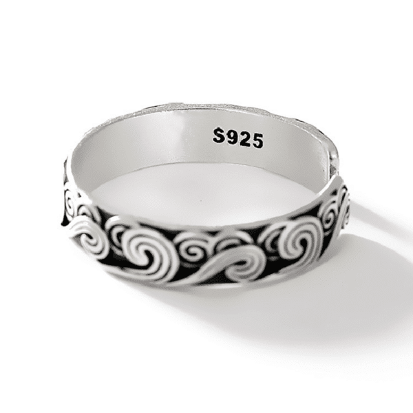 Bague forme vague ajustable en argent 995