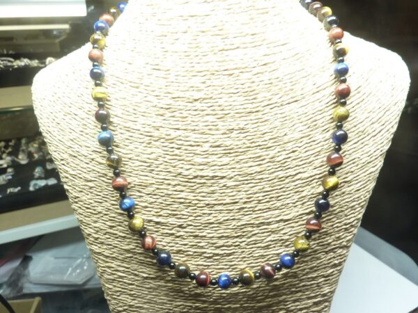 Collier-bracelet oeil de tigre-faucon-taureau-tourmaline noire