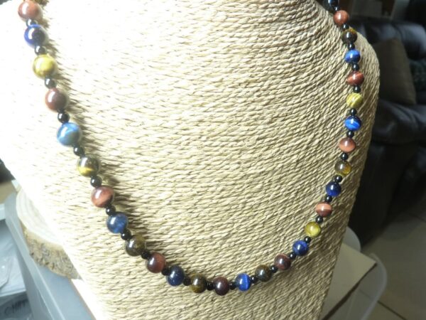 Collier-bracelet oeil de tigre-faucon-taureau-tourmaline noire