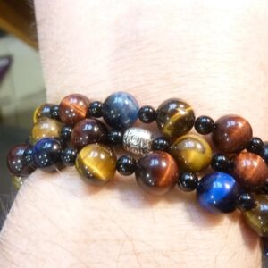 Collier-bracelet oeil de tigre-faucon-taureau-tourmaline noire