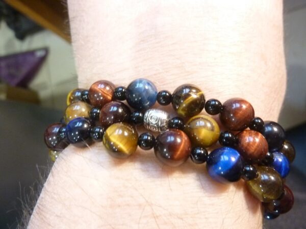 Collier-bracelet oeil de tigre-faucon-taureau-tourmaline noire
