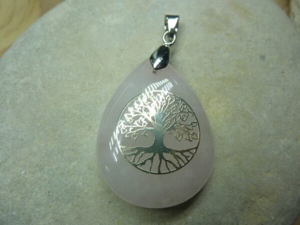 Pendentif Quartz rose arbre de vie
