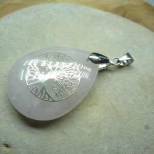 Pendentif Quartz rose arbre de vie