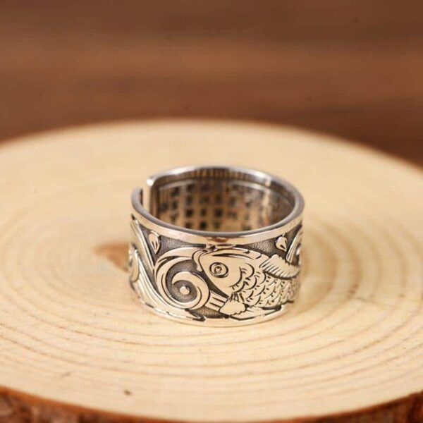 Bague dessin poissons ajustable en argent 995