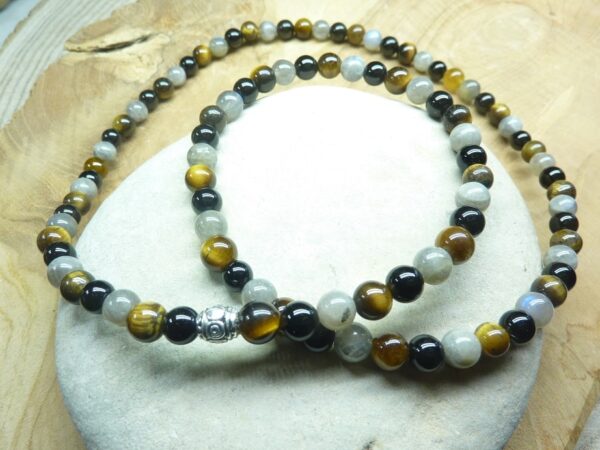 Collier Oeil de tigre-Tourmaline noire-Labradorite