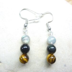 Boucles d'oreilles Oeil de tigre-Labradorite-Obsidienne oeil céleste