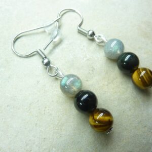 Boucles d'oreilles Oeil de tigre-Labradorite-Obsidienne oeil céleste