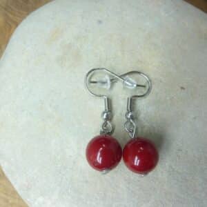 Boucles d'oreilles Corail rouge - perles rondes 10 mm