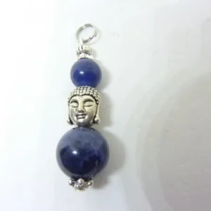 Pendentif Sodalite bouddha perles rondes 12-8 mm