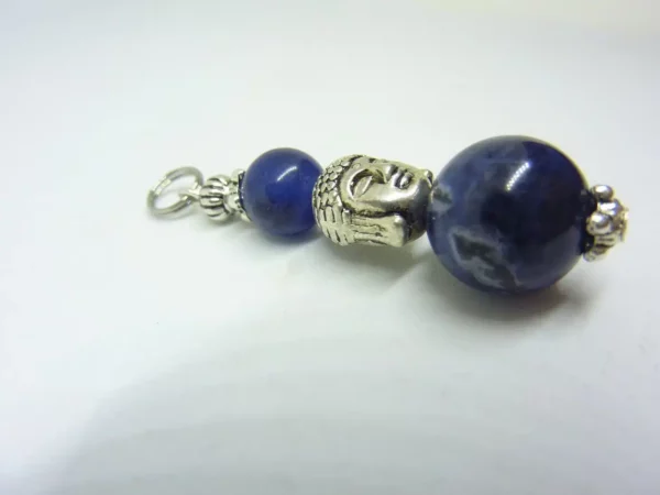 Pendentif Sodalite bouddha perles rondes 12-8 mm