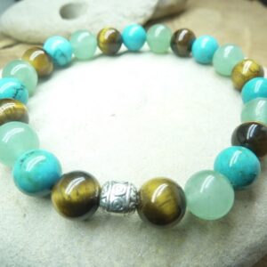 Bracelet oeil de tigre-Turquoise-Aventurine verte