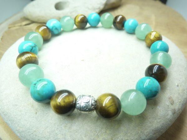 Bracelet oeil de tigre-Turquoise-Aventurine verte