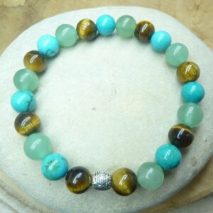 Bracelet oeil de tigre-Turquoise-Aventurine verte