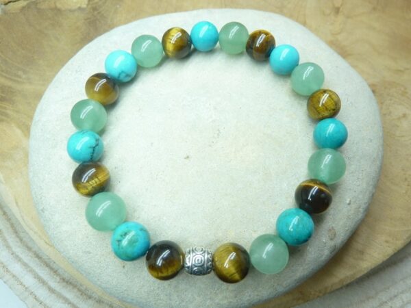 Bracelet oeil de tigre-Turquoise-Aventurine verte