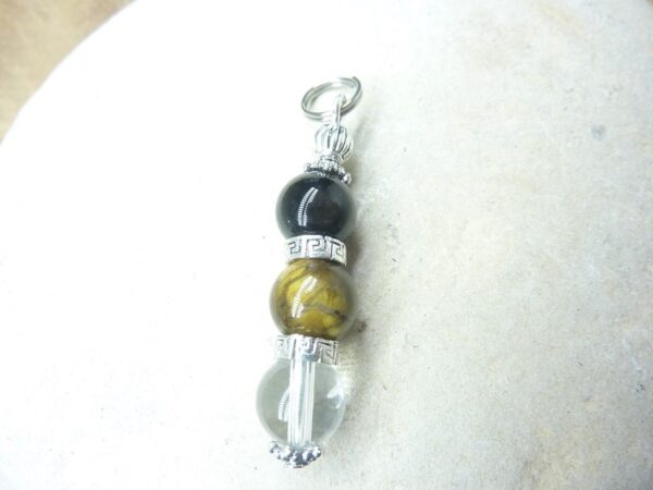 Pendentif Oeil de tigre-Quartz cristal de roche-Tourmaline noire