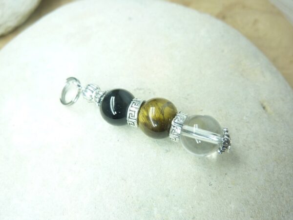 Pendentif Oeil de tigre-Quartz cristal de roche-Tourmaline noire