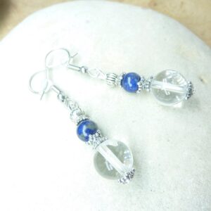 Boucles d'oreilles Lapis lazuli-Quartz cristal de roche