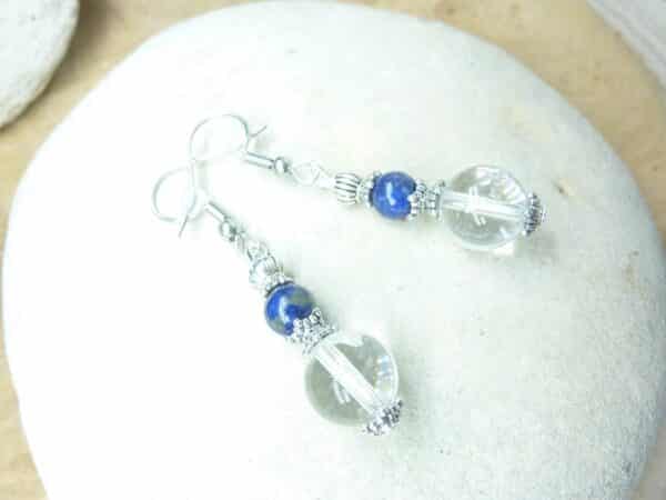 Boucles d'oreilles Lapis lazuli-Quartz cristal de roche
