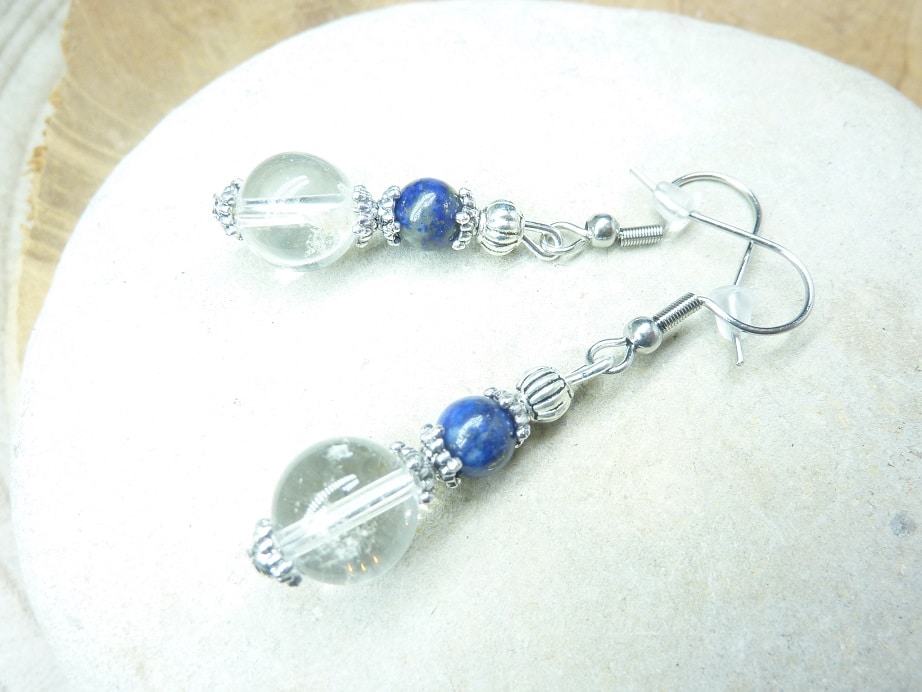 Boucles d'oreilles Lapis lazuli-Quartz cristal de roche 