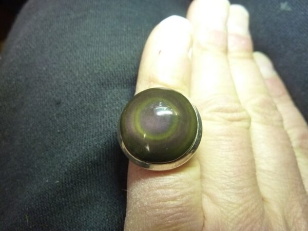 Bague Obsidienne oeil céleste argent 925 taille réglable ref 0604