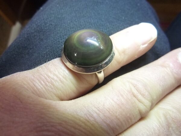 Bague Obsidienne oeil céleste argent 925 taille réglable ref 0604