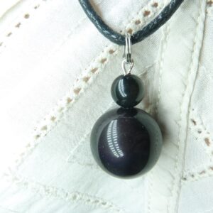 Pendentif Obsidienne œil céleste + cordon fermoir