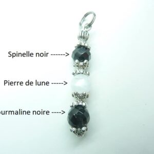 Pendentif Spinelle noir-Pierre de lune-Tourmaline noire