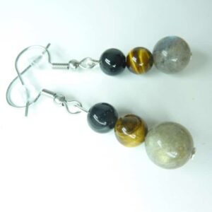 Boucles d'oreilles Labradorite-Oeil de tigre-Tourmaline noire