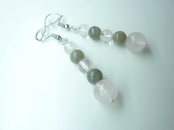 Boucles d'oreilles Labradorite-Quartz rose