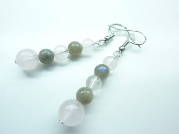 Boucles d'oreilles Labradorite-Quartz rose
